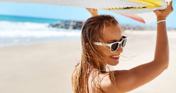 woman having fun on summer beach