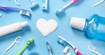 Dental products on blue background
