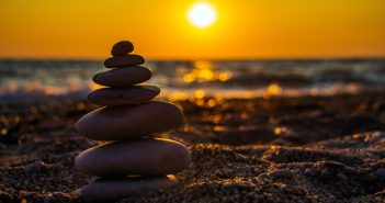 Sunset and meditation stone