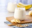 Banana and oatmeal smoothie in glass jar